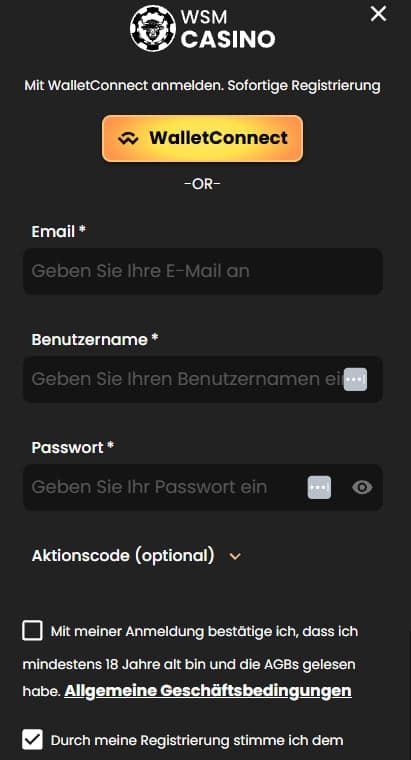 WSM Casino Registrierung – Konto in drei Schritten erstellen image 1